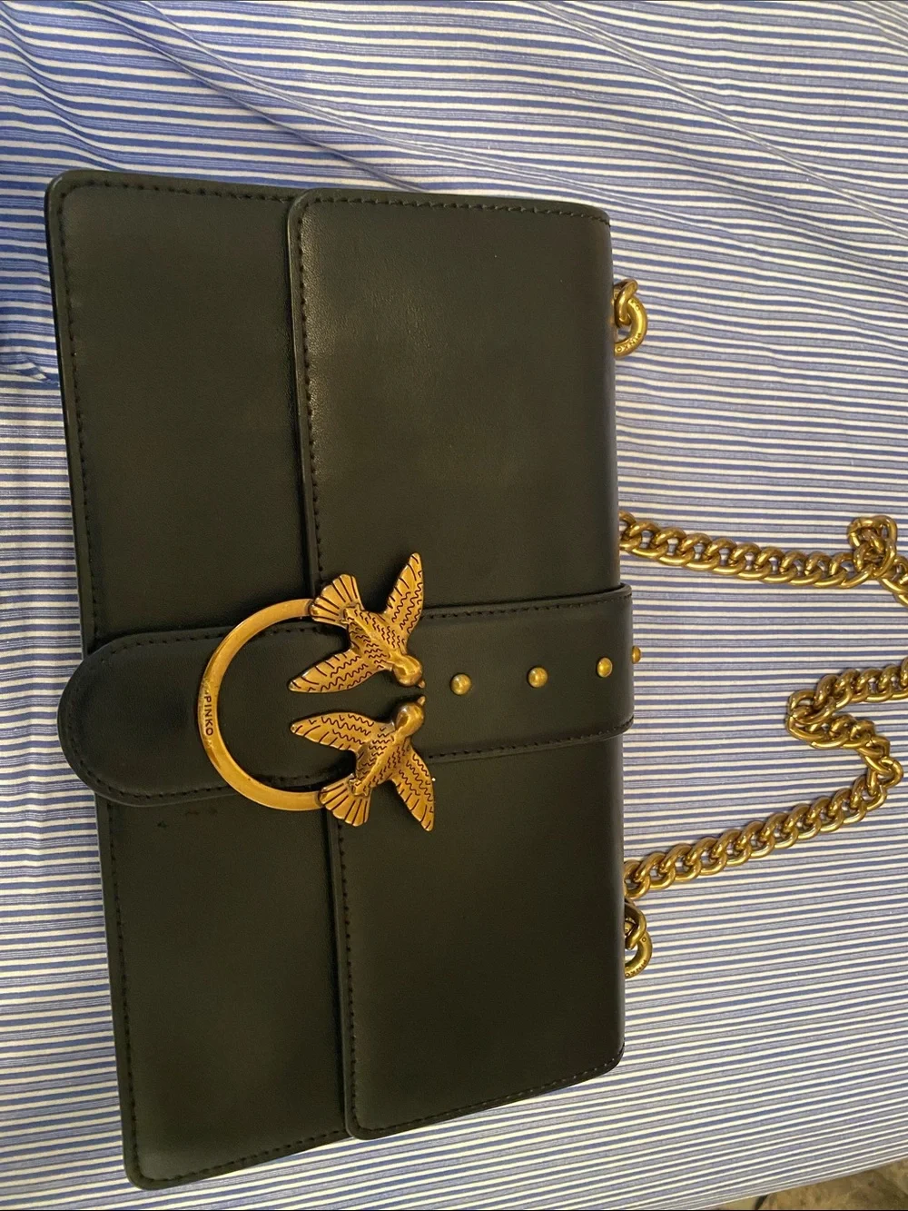 PINKO Love One leather crossbody bag Leather with Gold Bird Ring